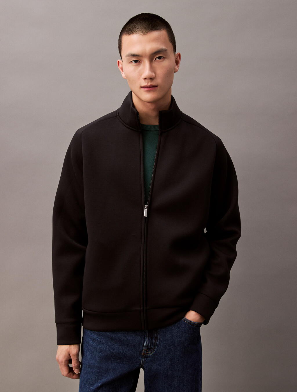 Buy 남성 롱슬리브 스페이서 모크넥 풀집업 자켓 in color BLACK BEAUTY