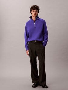 Buy 유니섹스 롱슬리브 테크 니트 쿼터 집업 스웨터 in color TENCEL RINSE BLUE