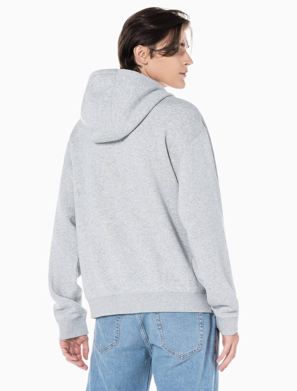 Buy 남녀공용 릴렉스핏 모노그램 집업 후디 in color LIGHT GREY HEATHER