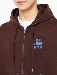 Buy 남성 워시드 프리미엄 빈티지 로고 후드집업 in color Rich Brown