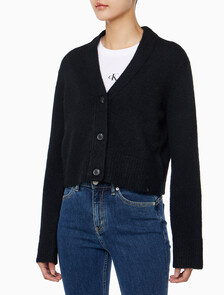 Buy 여성 플러피 얀 스웨터 가디건 in color CK BLACK