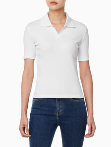 Buy 여성 슬림핏 브이넥 폴로 in color BRILLIANT WHITE
