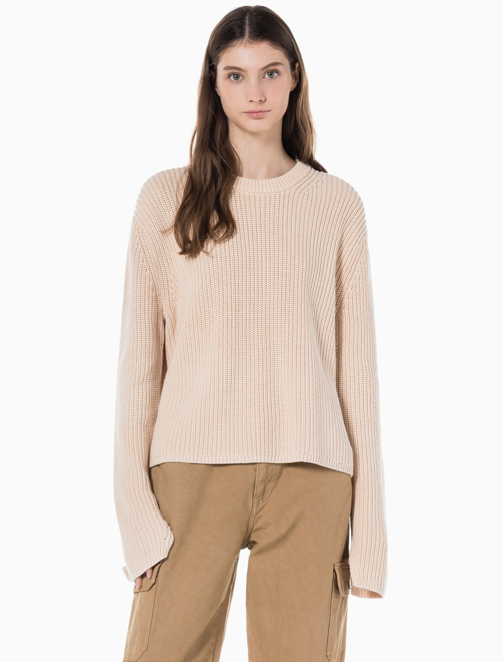 Buy 여성 롱슬리브 라운드넥 스웨터 in color NEUTRAL TAN