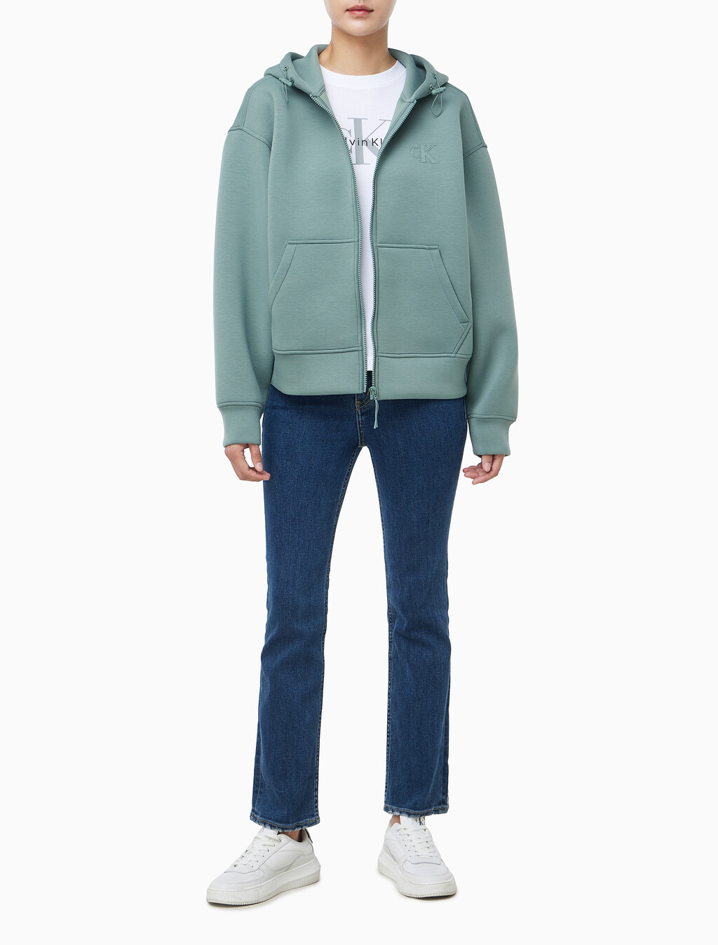 Buy 여성 크롭 오버사이즈 스웻셔츠 in color Mid Green