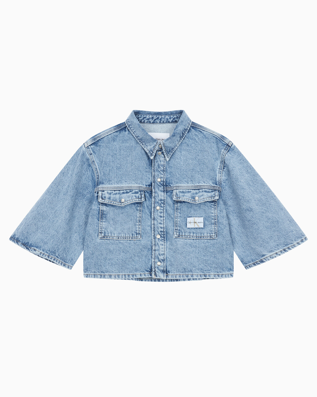 Buy 여성 오버사이즈 데님 반팔 셔츠 in color 028A CHALKY BLU