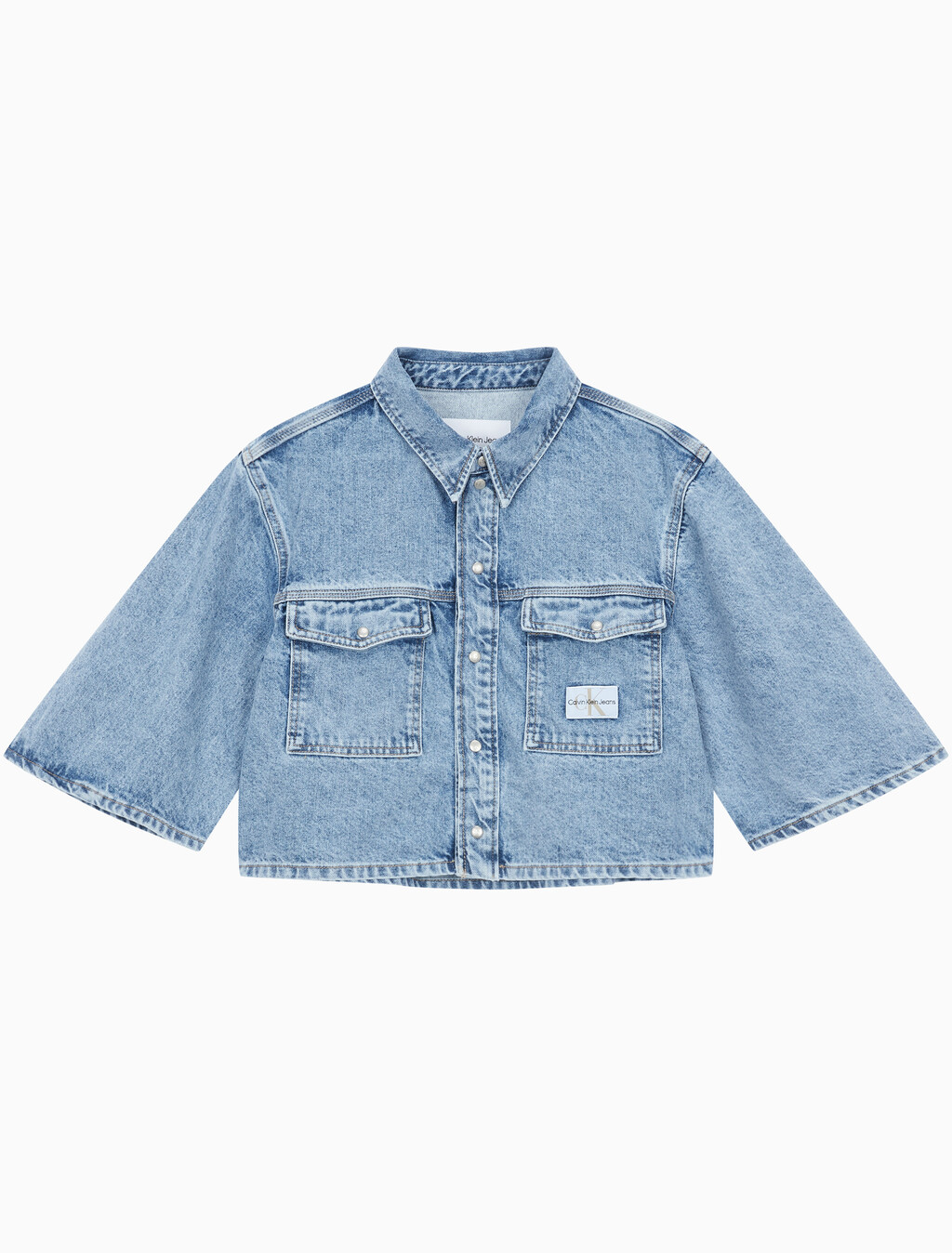 Buy 여성 오버사이즈 데님 반팔 셔츠 in color CHALKY BLUE