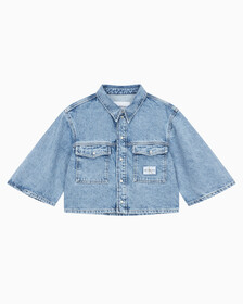 Buy 여성 오버사이즈 데님 반팔 셔츠 in color 028A CHALKY BLU