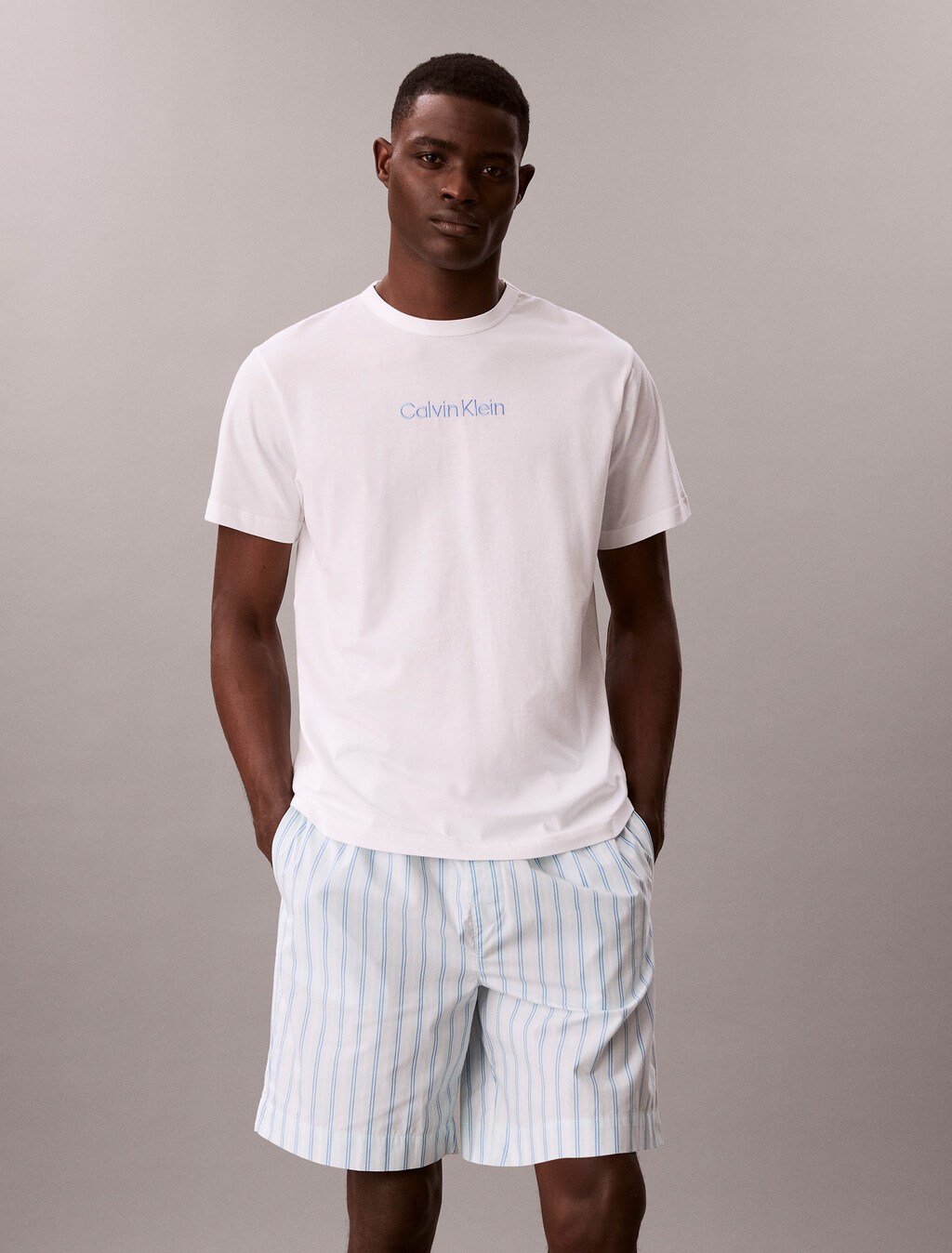 Buy 남성 코튼 포플린 슬립 반팔 쇼츠 세트 in color White + Mint