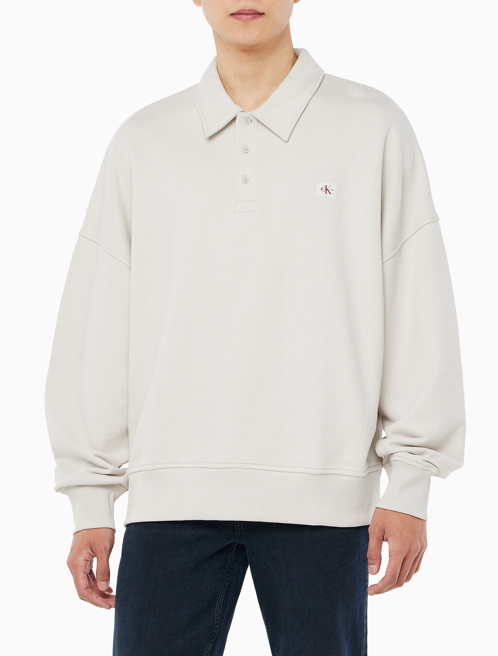 Buy 남성 릴렉스핏 하프 버튼 럭비 스웻셔츠 in color LIGHT BEIGE