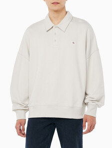 Buy 남성 릴렉스핏 하프 버튼 럭비 스웻셔츠 in color LIGHT BEIGE