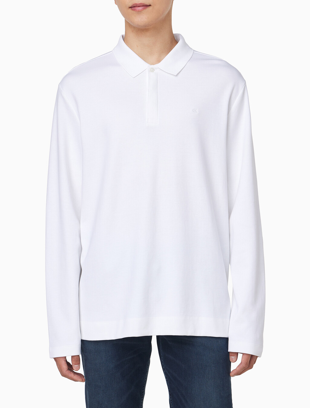 Buy 남성 를래식 핏 럭스 코튼 인터락 폴로 긴팔 티셔츠 in color BRIGHT WHITE
