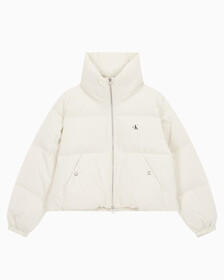 Buy 여성 볼륨 넥 크롭 다운 푸퍼 in color WHITE