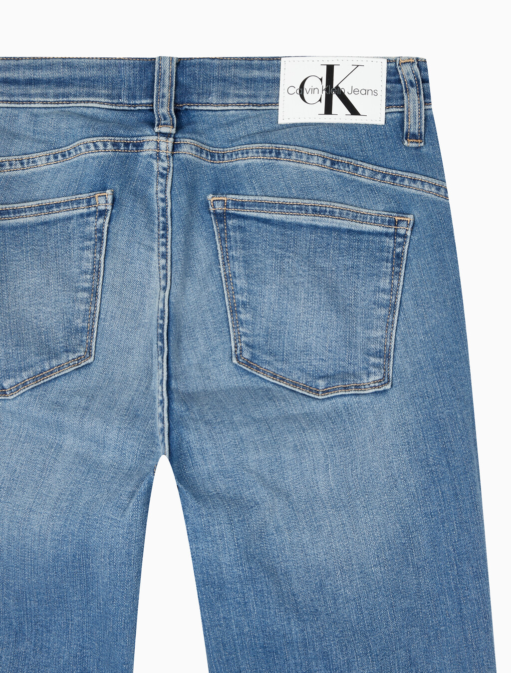 Buy 여성 하이라이즈 바디슬림 부츠핏 앵클 미드블루  데님 in color MID BLUE BACK EMBRO