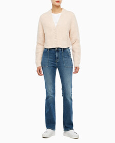 Buy 여성 크롭 케이블 가디건 in color PINK BEIGE