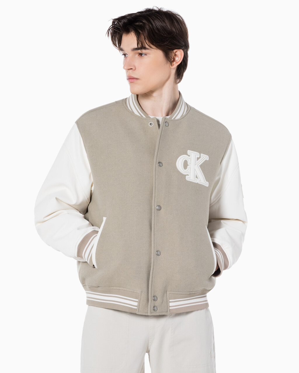 Buy 남성 바시티 봄버 자켓 in color BEIGE