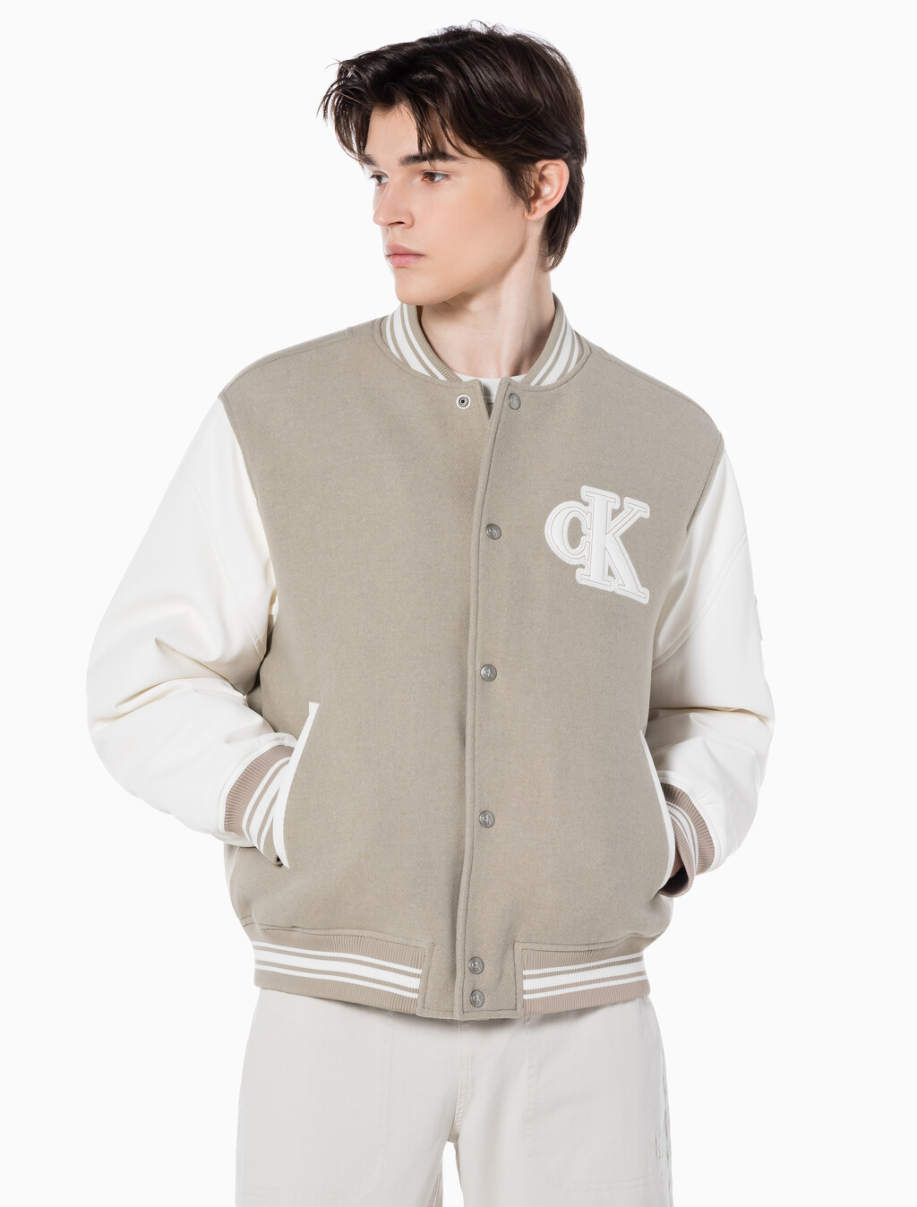 Buy 남성 바시티 봄버 자켓 in color BEIGE