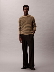 Buy 남성 울 나일론 패턴 크루넥 스웨터 in color Kaki