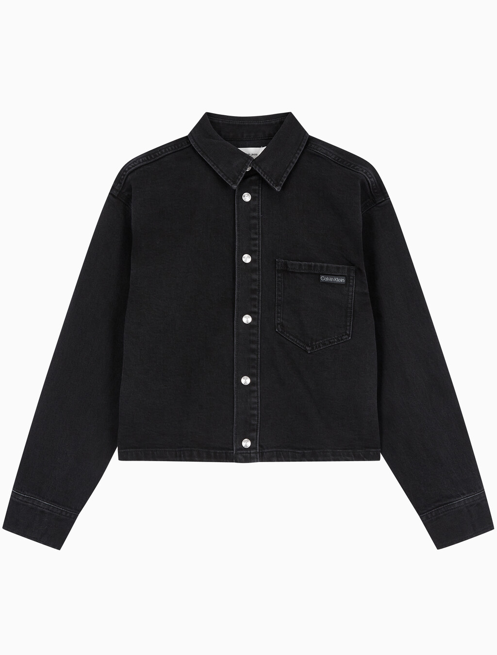 Buy 여성 크롭 대드 데님 셔츠 in color WASHED BLACK LOGO LACE