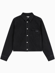 Buy 여성 크롭 대드 데님 셔츠 in color WASHED BLACK LOGO LACE
