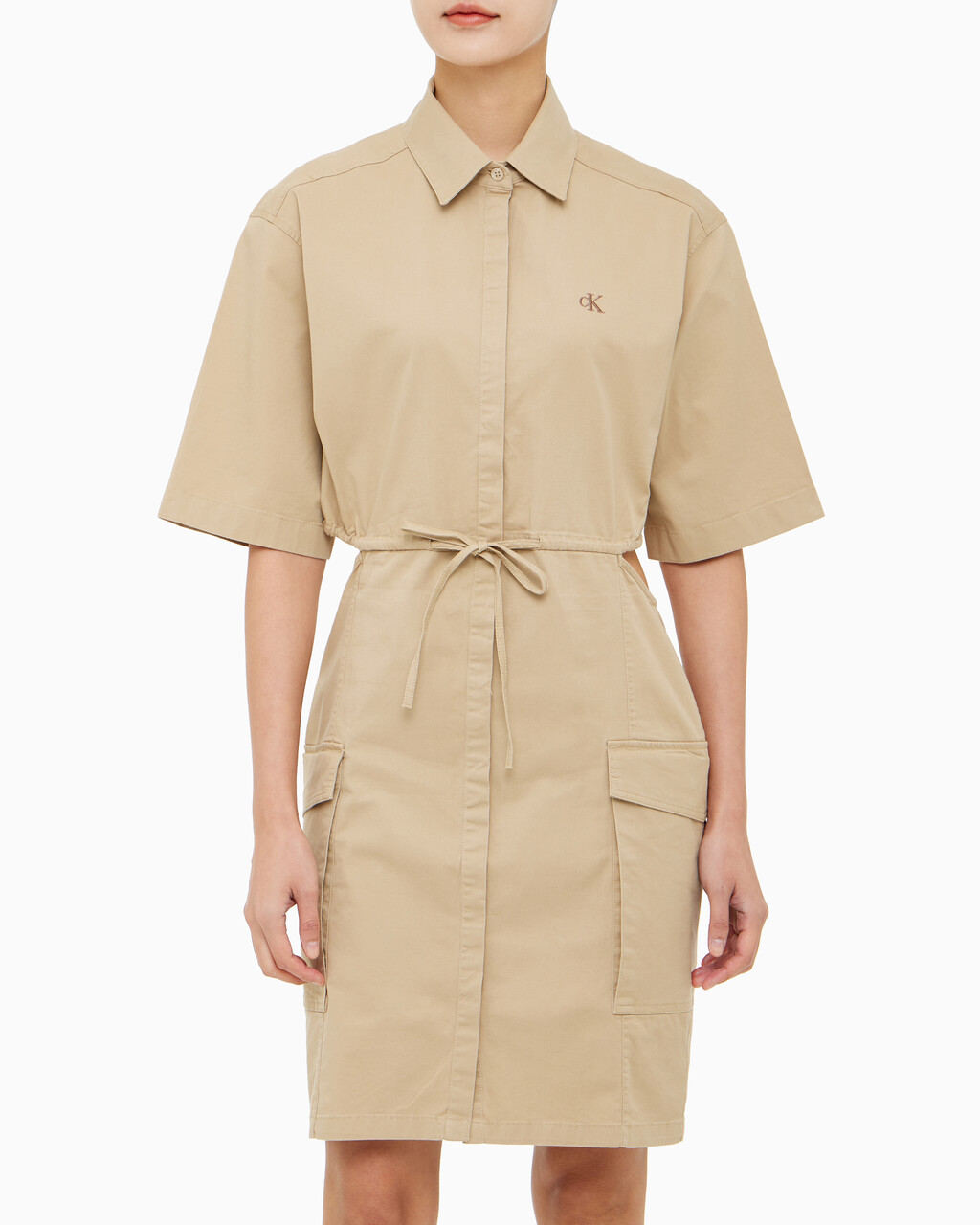 Buy 여성 아카이벌 컷아웃 셔츠 원피스 in color TRAVERTINE