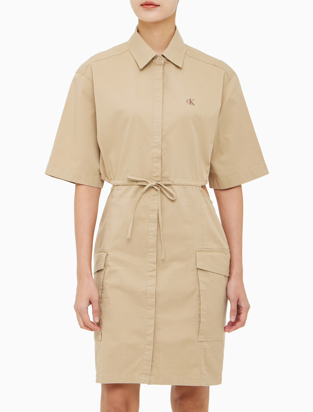 Buy 여성 아카이벌 컷아웃 셔츠 원피스 in color TRAVERTINE