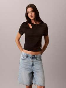 Buy 여성 코튼 스트레치 센슈얼 티 in color BLACK