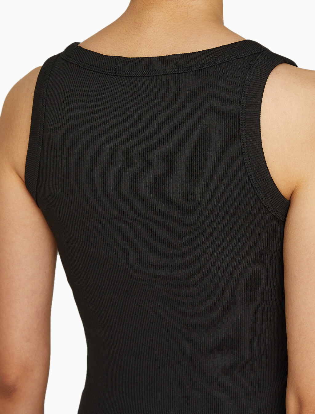 Buy 여성 우븐 라벨 립 탱크 탑 in color CK BLACK