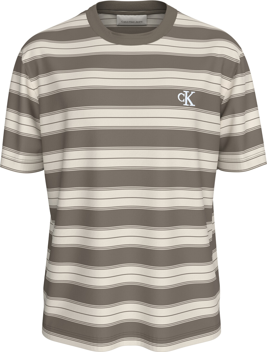 Buy 이지 저지 스트라이프 크루넥 티 in color Kaki