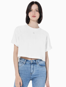 Buy 여성 그래픽 크롭 반팔 티셔츠 in color BRIGHT WHITE