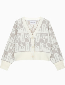 Buy 여성 투웨이 브이넥 AOP 크롭 가디건 in color GREY