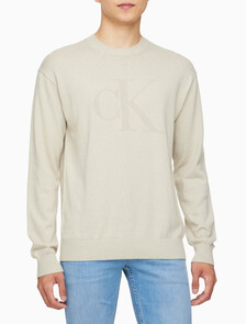 Buy 남성 CK 인타르시아 믹스 스티치 스웨터 in color BEIGE