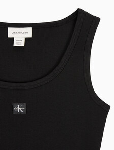 Buy 여성 베이비립 우븐 라벨 드레스 in color BLACK