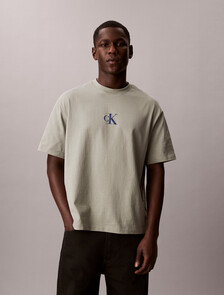 Buy 릴렉스드핏 16S 저지 엠보스드 모노로고 티 in color Grey