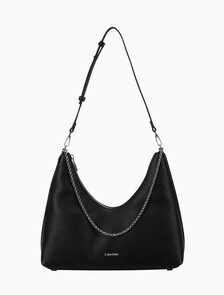 Buy 여성 하드웨어 엠블럼 페블 호보 백 in color BLACK