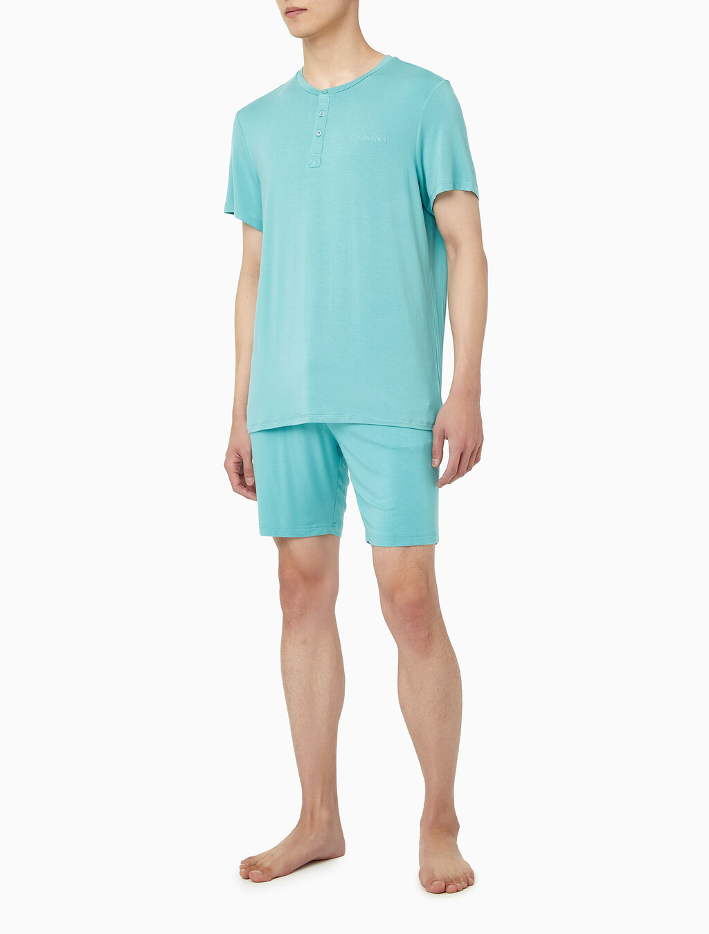 Buy 남성 울트라 소프트 모달 슬립 반팔 헨리넥 in color SALTWATER AQUA