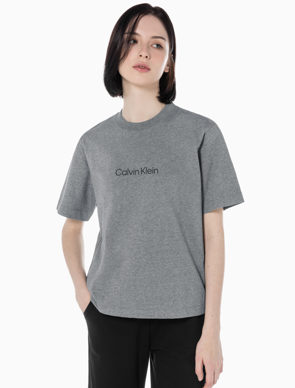 Buy 여성 릴렉스드 스탠다드로고 크루넥 반팔 티셔츠  in color MEDIUM GREY HEATHER