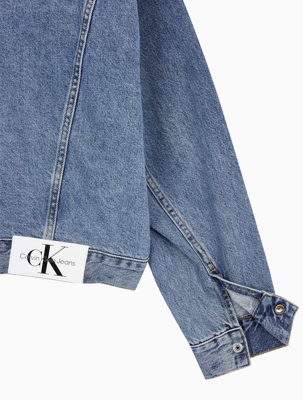 Buy 남성 박시 데님 자켓 in color MID BLUE BACK EMBRO