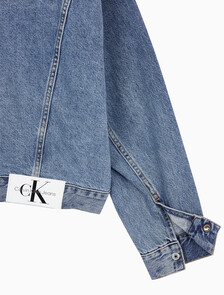 Buy 남성 박시 데님 자켓 in color MID BLUE BACK EMBRO