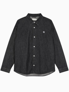 Buy 남성 릴렉스핏 데님 셔츠 in color WASHED BLACK LOGO LACE