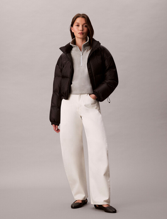 여성 AOP 로고 자카드 다운 자켓