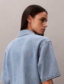 Buy 여성 박시 크롭 데님 셔츠 in color Mid blue