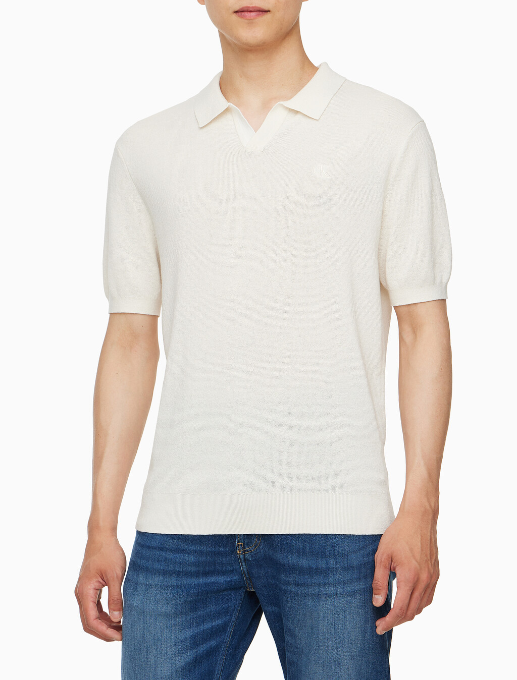 Buy 남성 CK 로고 폴로 반팔 스웨터 in color WHITE