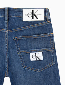 Buy 남성 슬림 스트레이트핏 다크 블루 크롭 데님 in color BLUE BLACK HANGER LOOP