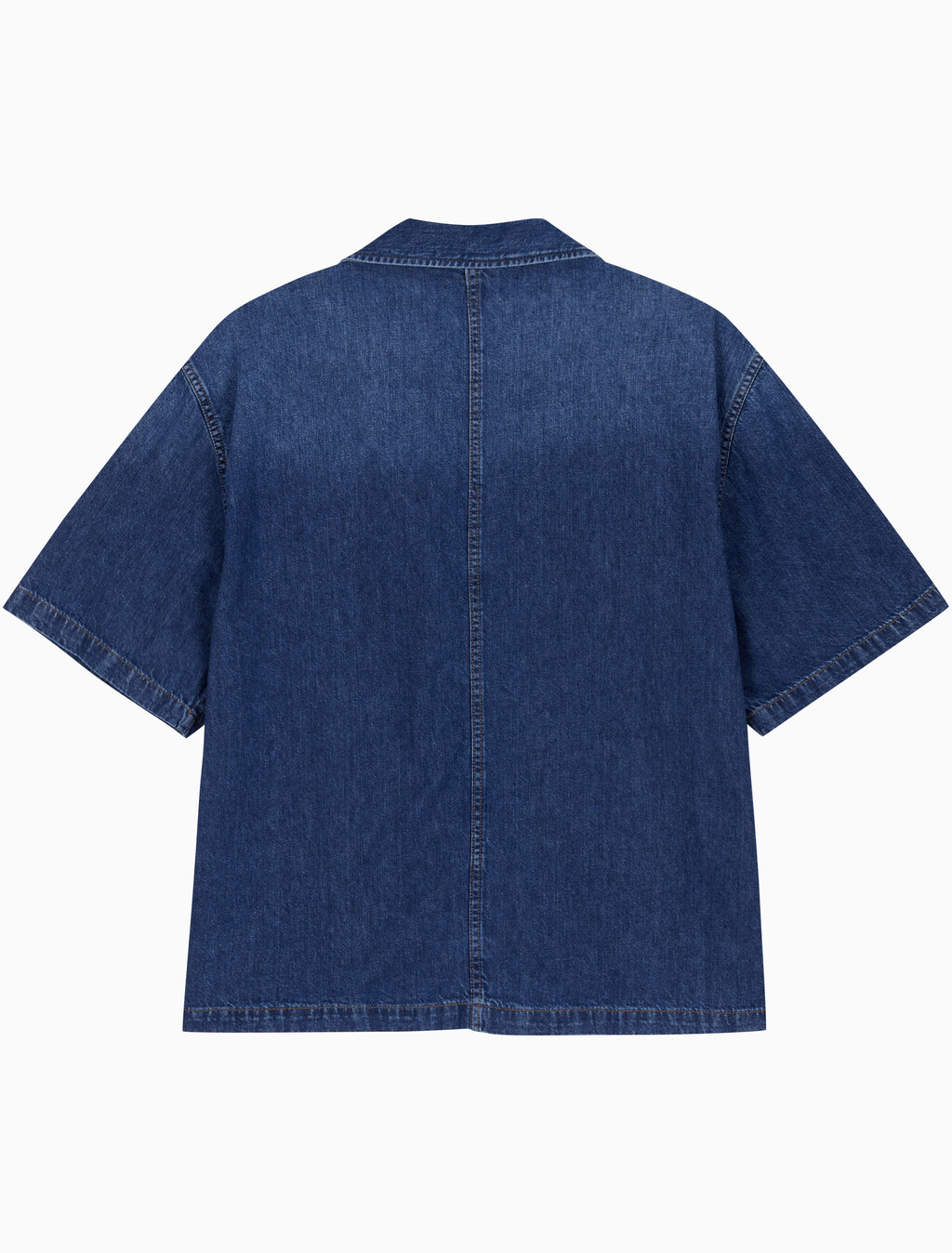 Buy 남성 다크블루 코튼 린넨 반팔 데님 셔츠 in color NILE BLUE