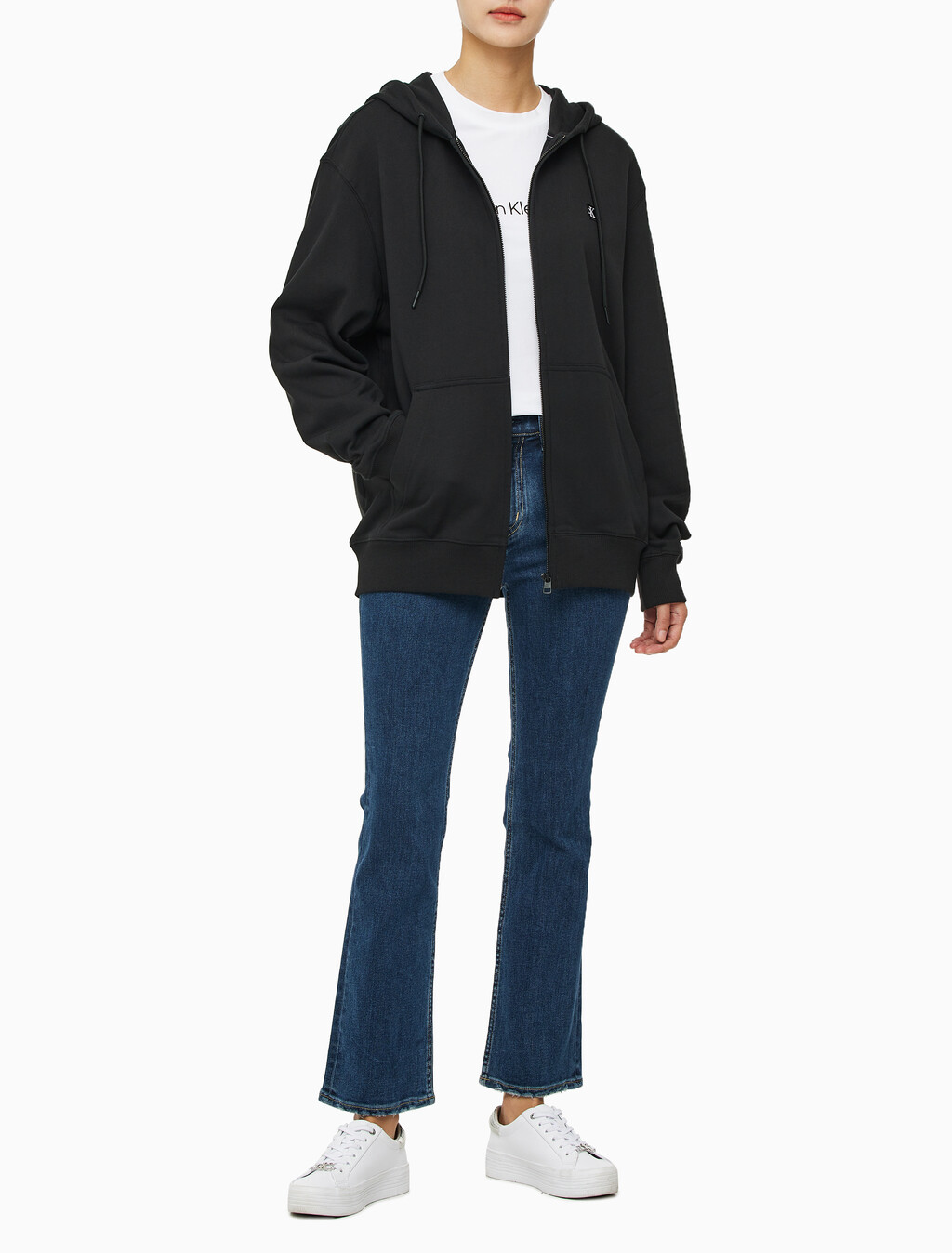 Buy 남성 릴렉스핏 CK 뱃지 로고 집업 후디 in color CK BLACK