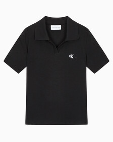 Buy 여성 슬림핏 립 브이넥 폴로 티셔츠 in color CK BLACK