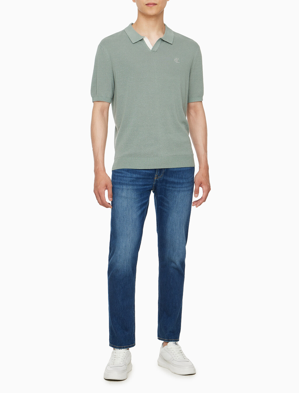 Buy 남성 CK 로고 폴로 반팔 스웨터 in color KHAKI GREY