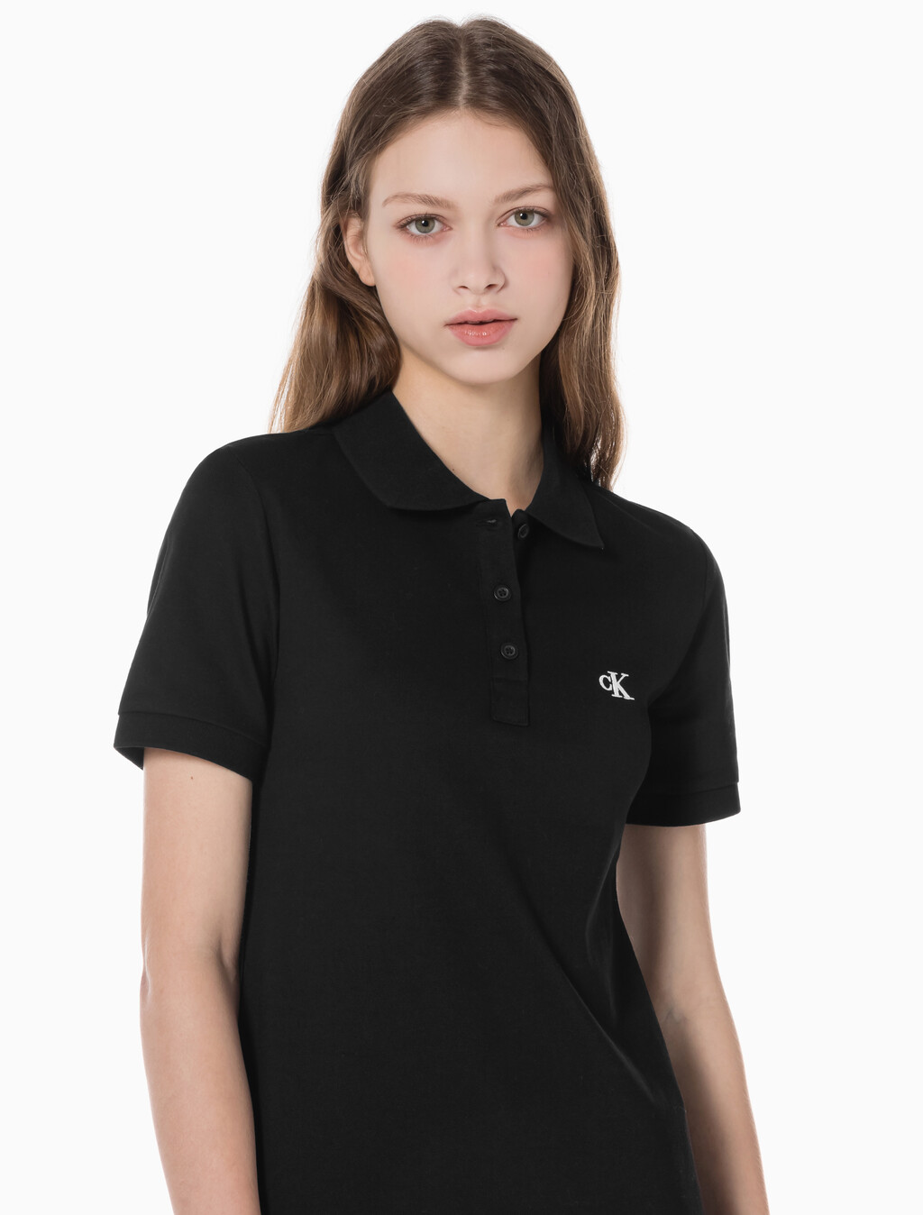 Buy 여성 CK 로고 폴로 반팔 원피스 in color CK BLACK