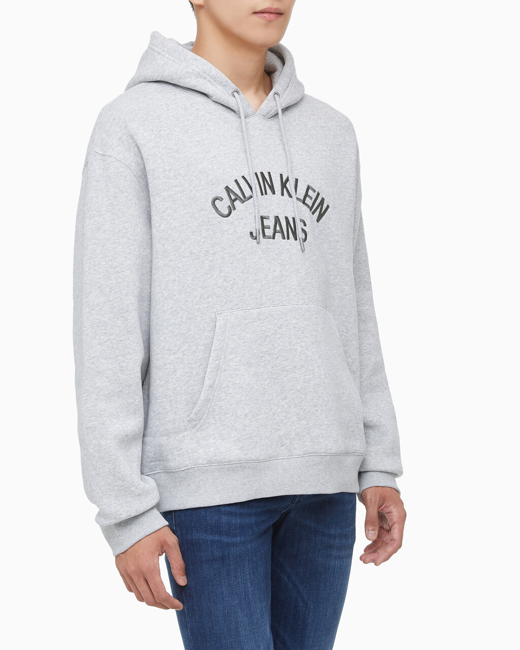 Buy 남녀공용 커브드로고 후디 in color LIGHT GREY HEATHER