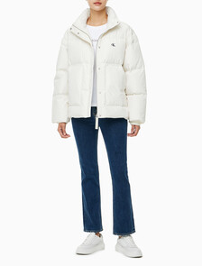 Buy 여성 숏랭스 스탠드 카라 푸퍼 다운 재킷 in color WHITE